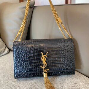 Yves Saint Laurent KATE medium fringed crocodile-embossed leather bag